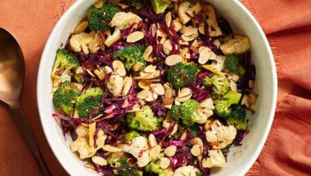 Cauliflower and Broccoli Salad with Honey-Soy Dressing