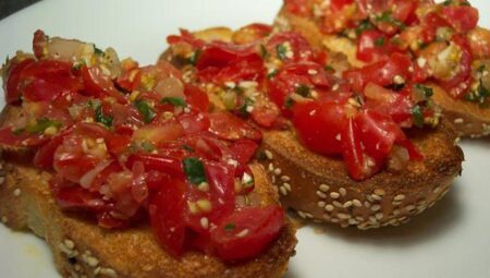 Jen’s Tomato Arugula Bruschetta